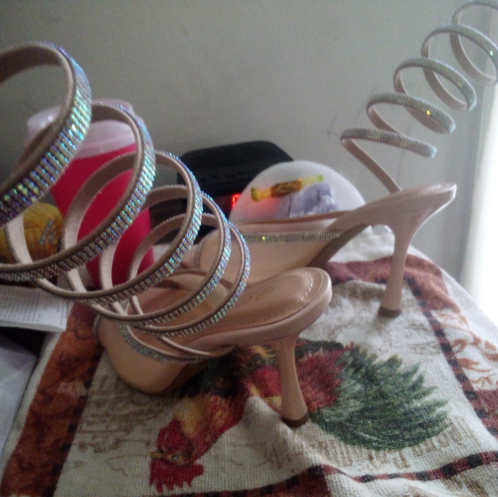 Rouge Nude Mesh Heels (Elegant Spiral Strap Heels)